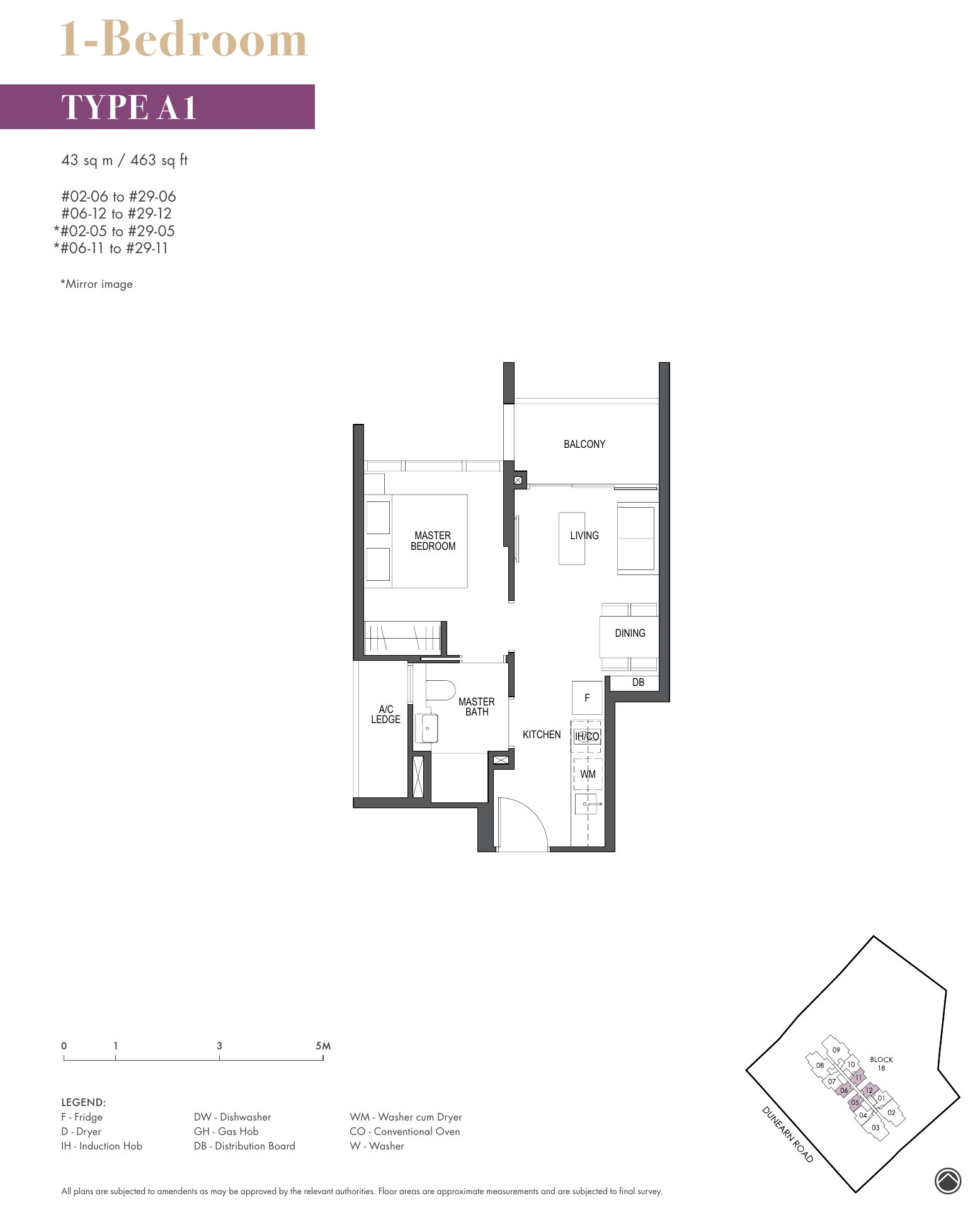 1-Bedroom · Type A1 · 463 sqft
