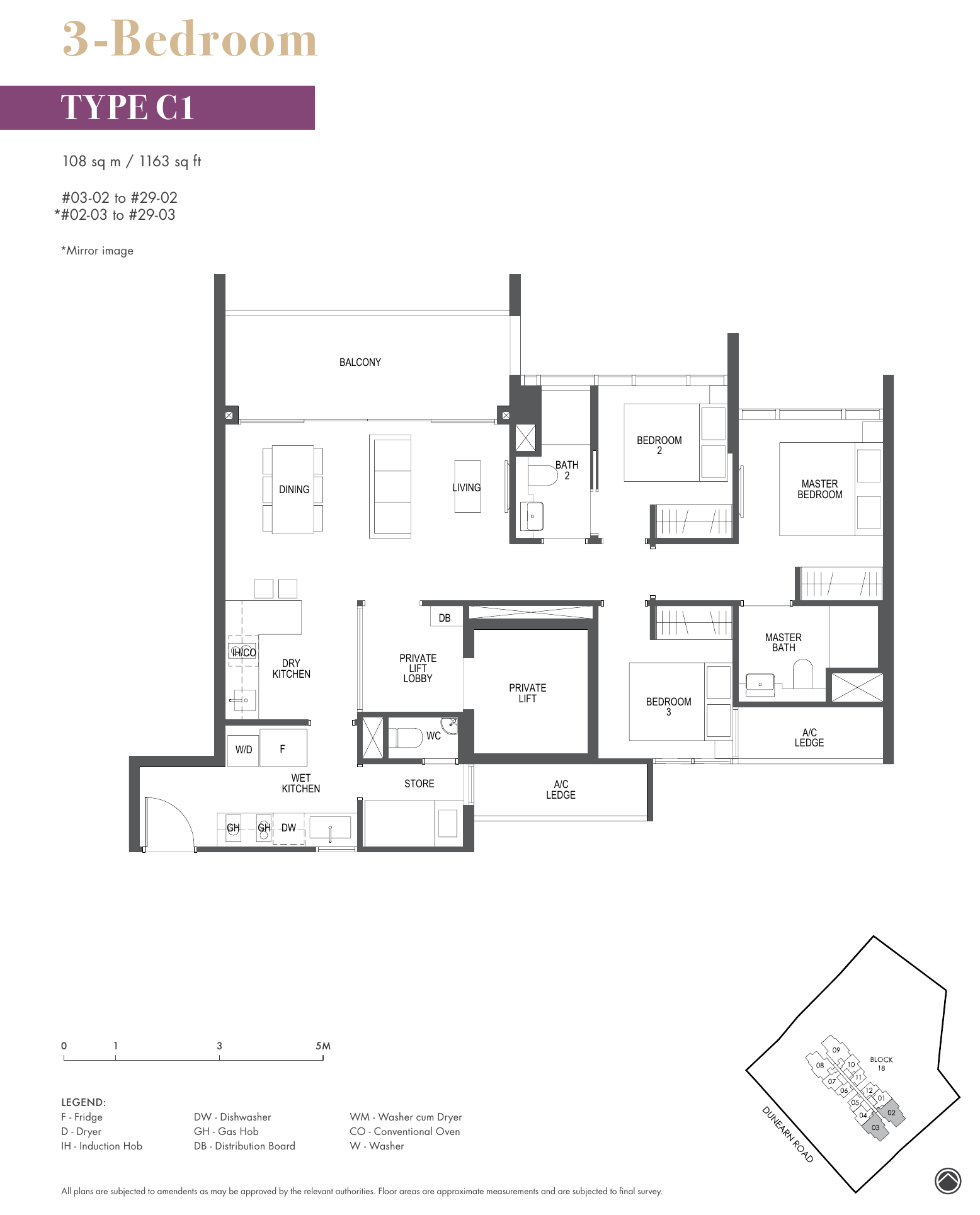 3-Bedroom · Type C1 · 1,163 sqft