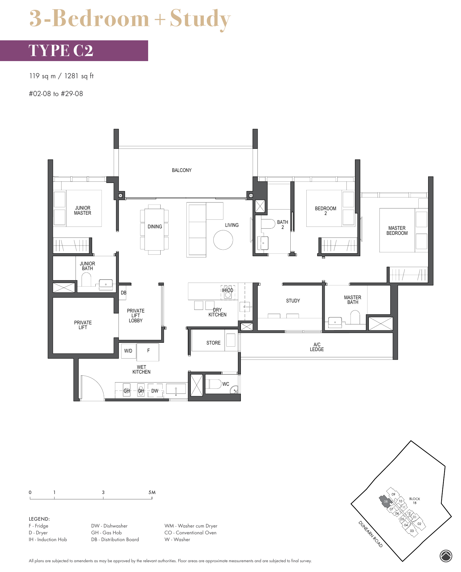 3-Bedroom + Study · Type C2 · 1,281 sqft
