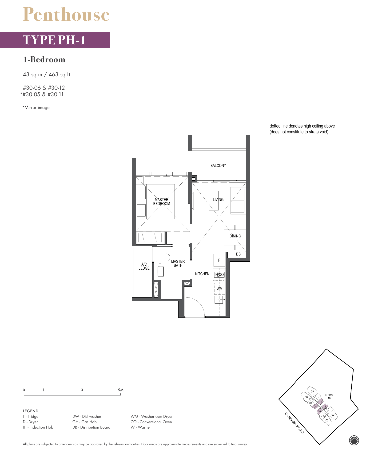 Penthouse 1-Bedroom · Type PH-1 · 463 sqft